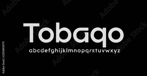 Modern sans serif tobago font display with alphabet letters