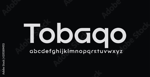 Modern sans serif tobago font display with alphabet letters