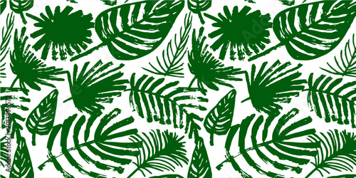 Vector seamless tropical pattern, bright tropical foliage, monstera leaves. Modern bright summer print design from thickets of tropical leaves from the jungle.