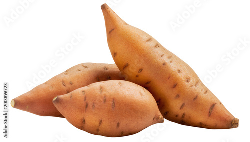 Fényképezés Isolated healthy raw sweet potatoes arranged, fresh organic root vegetables for
