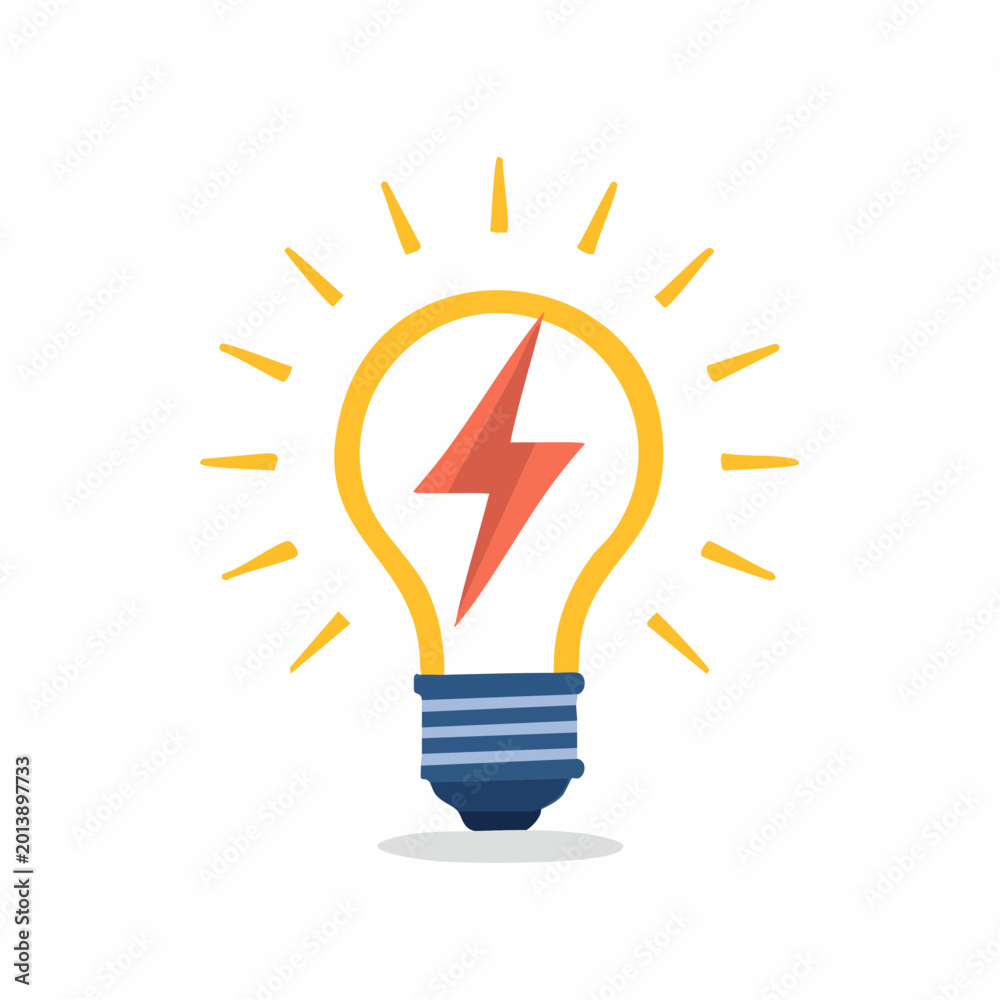 Fototapeta premium Stylized light bulb with a lightning bolt inside, symbolizing ideas and energy