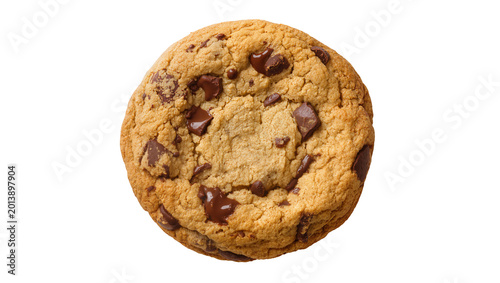 Fotografia Isolated freshly baked round chocolate chip cookie, a sweet and delicious snack