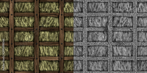 Foto Comparison of Brown Wood and Grayscale Thatch Grid Textures