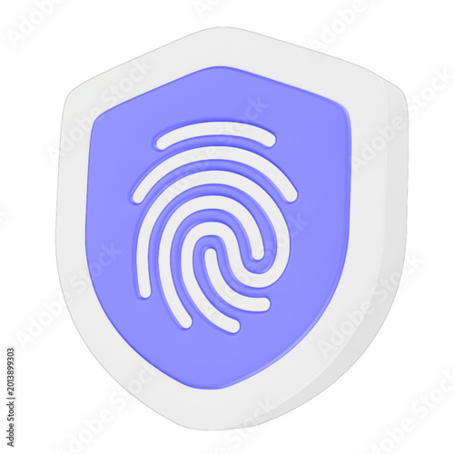 fingerprint icon 3d render blue shield