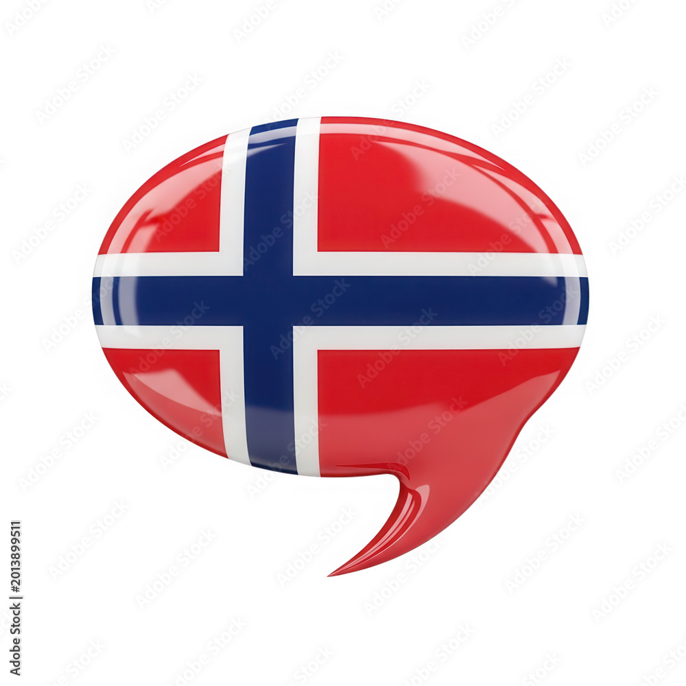 Obraz premium Norway flag inside a glossy speech bubble icon isolated on transparent background