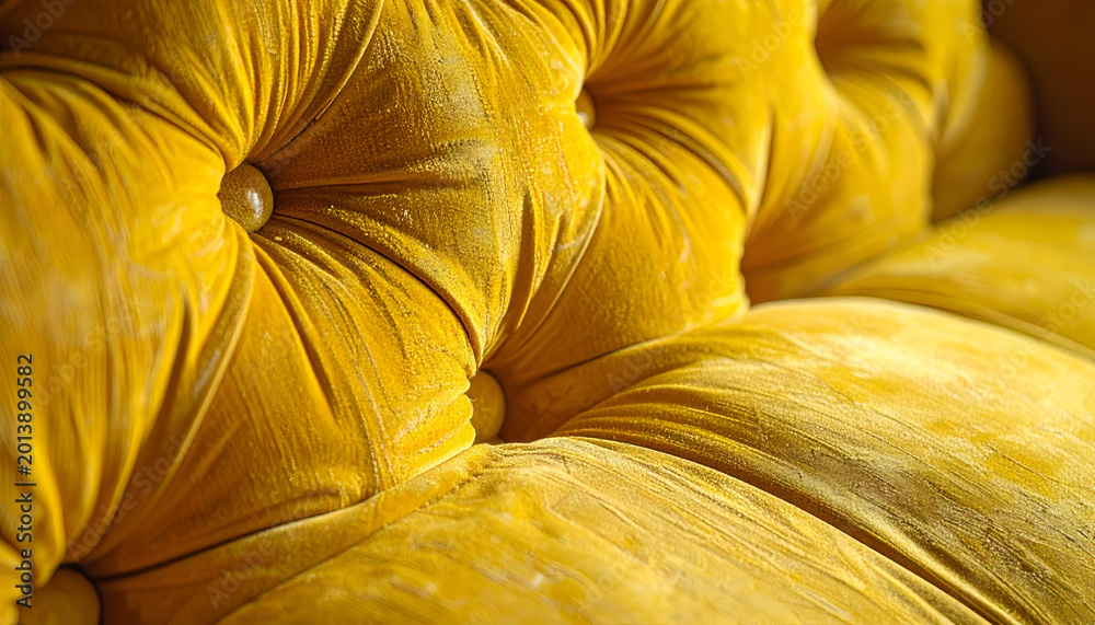 Fototapeta premium Close-up of Luxurious Yellow Velvet Tufted Upholstery Texture.