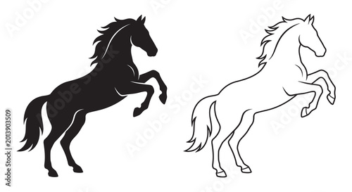 Rearing horse silhouette on white background high quality