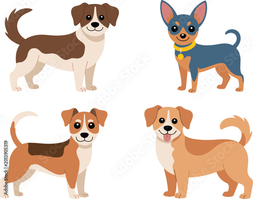 Tableau sur toile Adorable Cartoon Dog Breed Collection Featuring Beagle, Chihuahua, and Mixed Bre