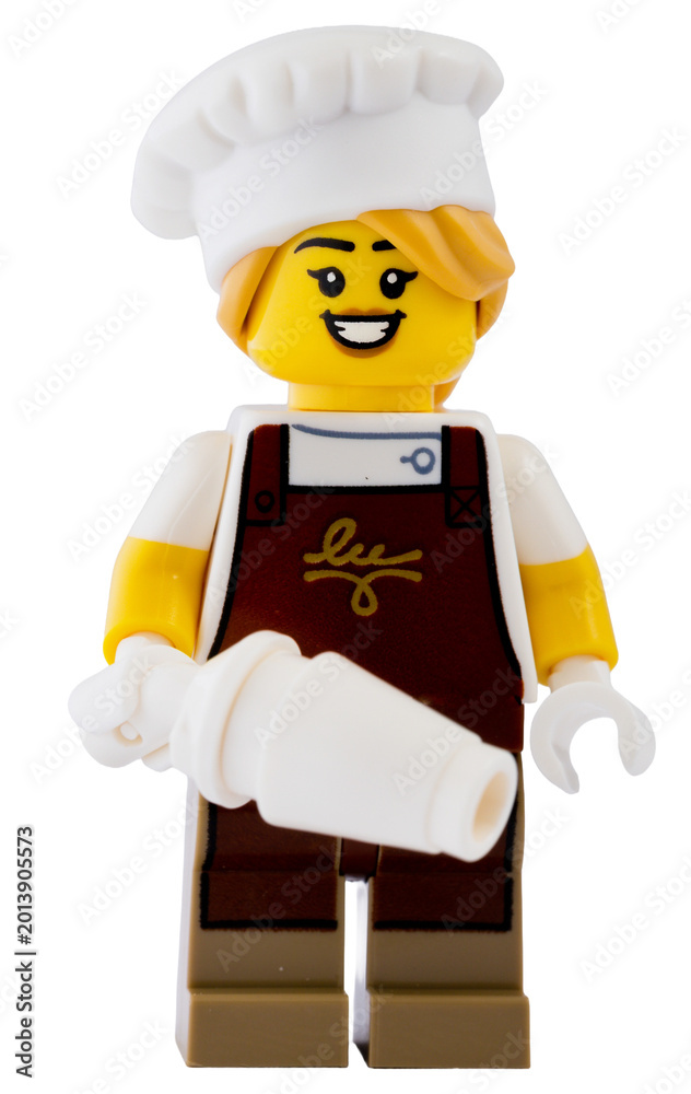 Naklejka premium Dortmund - Deutschland 6. Mai 2026 - Lego Minifigure Konditorin mit Spritzbeutel
