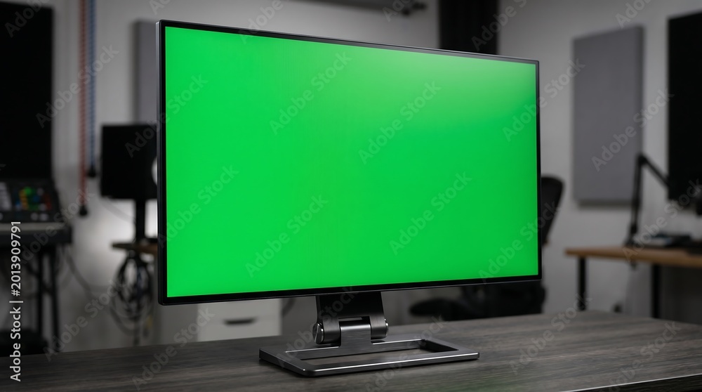 Fototapeta premium Green screen monitor on a desk in a studio