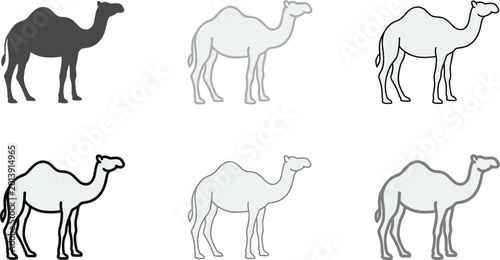Photos Vector illustration set of camel icons in various line weights and silhouette st