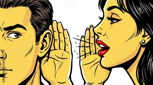 Retro Pop Art Illustration of a Woman Whispering a Secret to a Man.