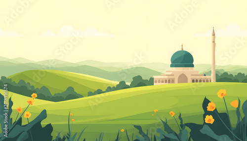 landscape with mosque in background