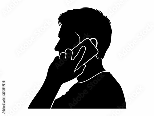 Silhouette Profile of a Man Talking on a Smartphone Mobile Device