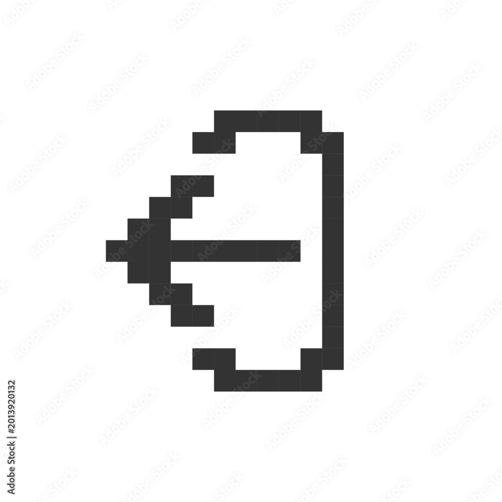 Fototapeta premium Export data pixelated ui icon. Importing files to library. Data backup. Unload, restore. Editable 8bit graphic element. Outline isolated vector user interface image for web, mobile app. Retro style