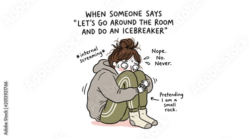 фотографія Woman feeling overwhelmed during icebreaker activity in meeting.