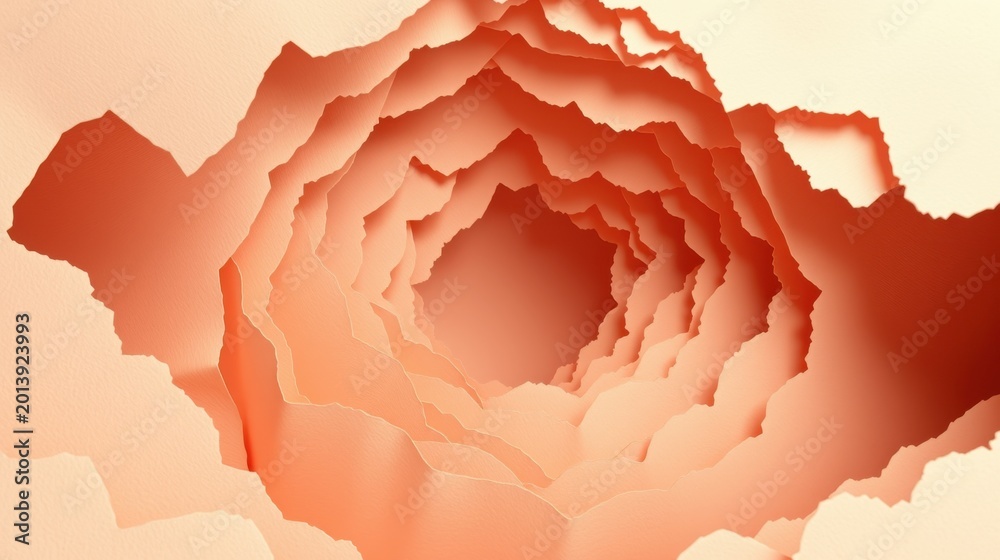 Fototapeta premium Abstract layered design. Peach tones create swirling tunnel effect. Soft gradients suggest depth, texture. Minimalist aesthetic.