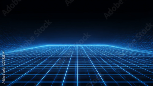 Futuristic grid landscape with blue glowing lines, creating a digital, sci-fi environment for various projects.