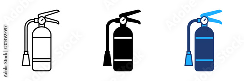 Canvas Print Fire extinguisher vector icon set in outline, solid, and two-tone styles