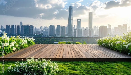Rooftop Terrace with City Skyline Highlighting Urban Lifestyle Nature Contrast and Architectural Harmony