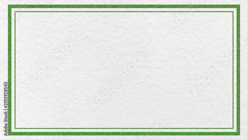 Textured white paper background with natural green double frame border and copy space for banner, presentation, template