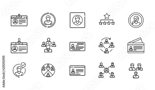 Tableau sur toile line icon set of personal identification cards user profile avatar and employee