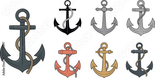 Foto Anchor illustration showing nautical maritime symbols with diverse rope and desi
