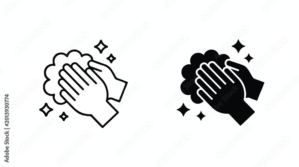 Fototapeta premium An icon design depicting hands washing with soap bubbles and sparkles