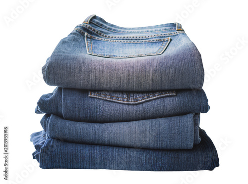 Konstfotografi Isolated stack of folded blue denim jeans ready for wardrobe and fashion design