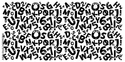 Obraz na plátně Alphabet and numbers grunge pattern style scattered letters and numeric digits i