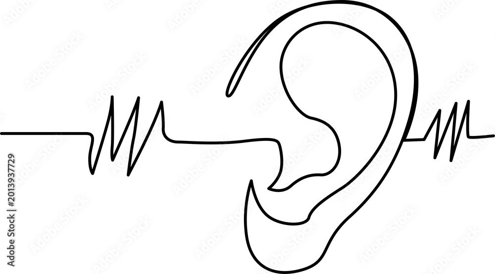 Obraz premium Simple ear with heartbeat line illustration isolated on transparent background
