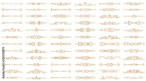 Foto Large collection of horizontal golden floral dividers and borders