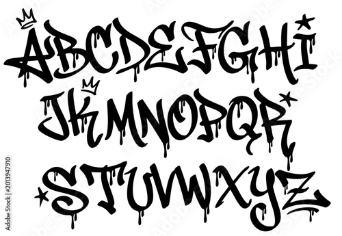 Foto Graffiti Alphabet Letters Set - Wildstyle Street Art Font with Dripping Paint Ef
