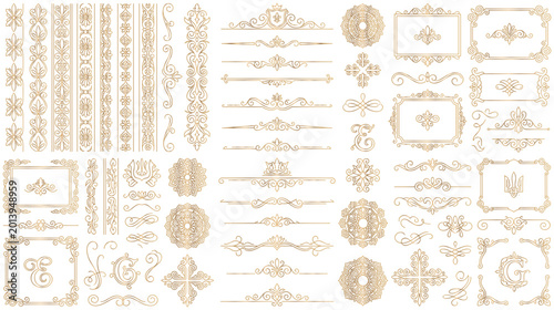 Quadro em tela Luxury golden ornament frames and vintage victorian divider borders