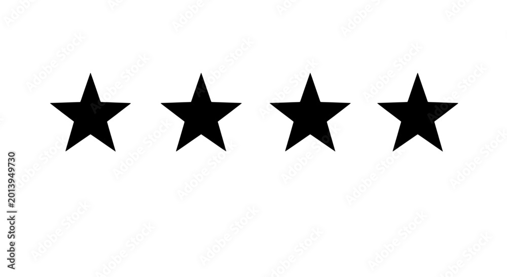 Fototapeta premium Stars rating icon set with solid black five-point star shapes for UI feedback, reviews, and trust signals