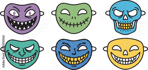 Tableau sur toile Scary Halloween Monster Mask Icons and Spooky Face Set