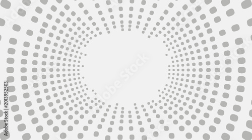 Gray dots radiate outward in a circular pattern on white background