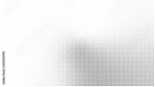 Monochrome halftone dots background with subtle gradient and fading edges black and white dot art