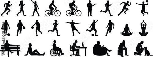 Photos Silhouettes of people running, walking, cycling, playing guitar, sports, yoga, m
