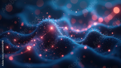 abstract neural network with nano particles and big data funnel futuristic 3d illustration