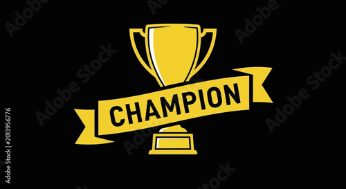 Awarded Champion's Trophy Emblem Vector Illustration Depicting Success and Achievement