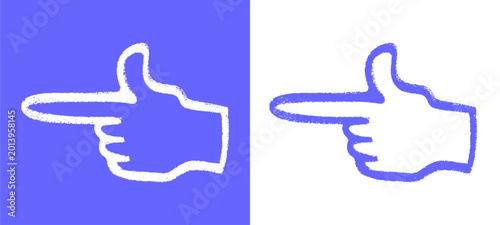 Foto Pair of hand drawn pointing finger icons in blue and white chalk doodle style
