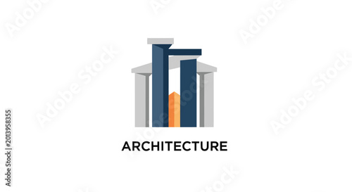 Minimalist modern architecture logo design featuring stylized building columns and structures.