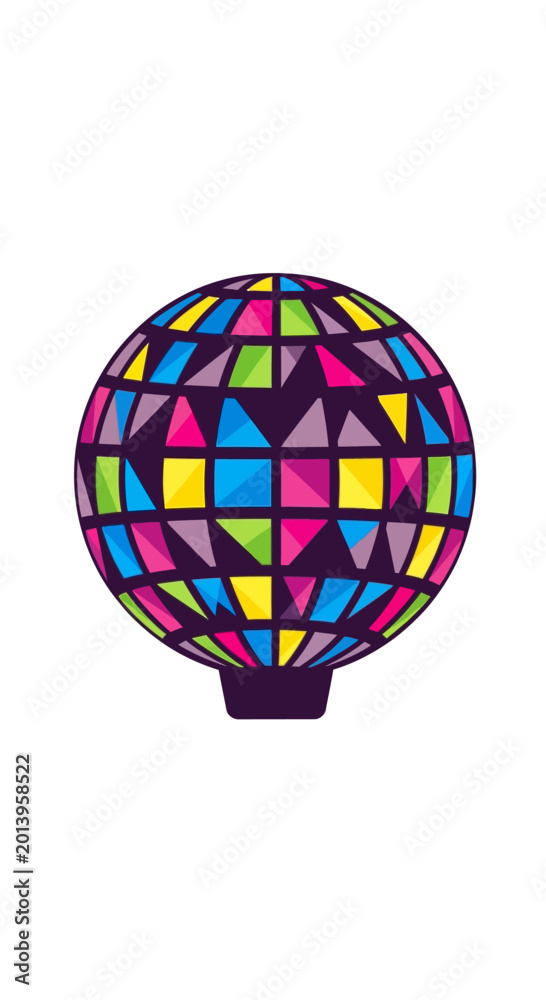 Obraz premium Vibrant Disco Ball with Geometric Facets Reflecting Colorful Light