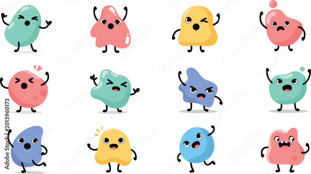 Fototapeta premium Collection of colorful cartoon easter eggs with faces and arms