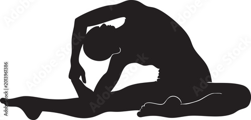 Konstfotografi Black silhouette of a woman in a yoga pose isolated on white background