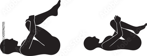Obraz na płótnie Black silhouette of a woman lying on her back with one leg bent