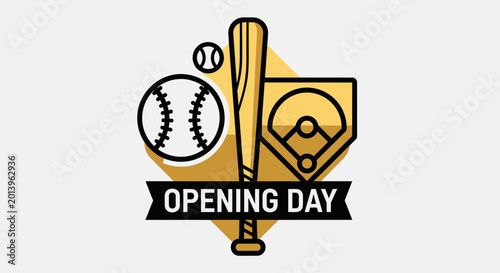 Baseball Season Opening Day Emblem: Bat, Ball, And Diamond, Event Illustration