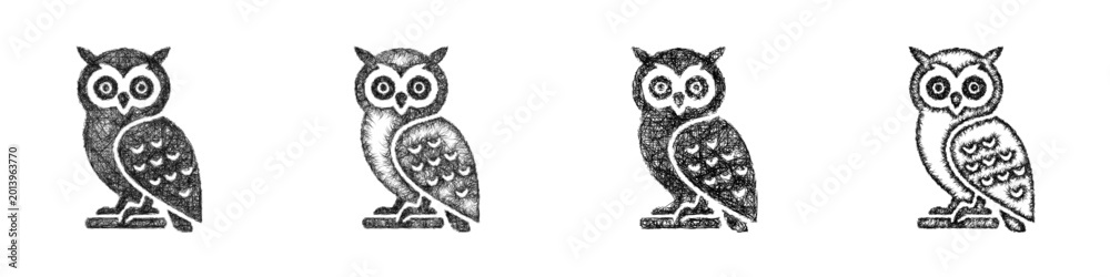 Obraz premium Sketch owl of athena icon design set