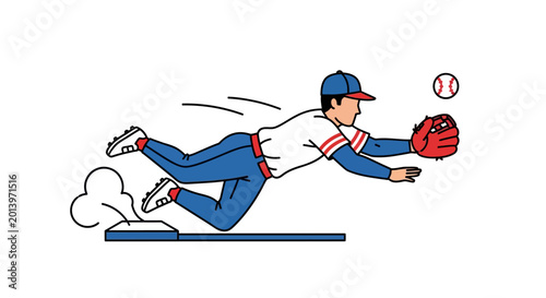 Schilderij op canvas Baseball player diving to catch ball at home plate, action shot